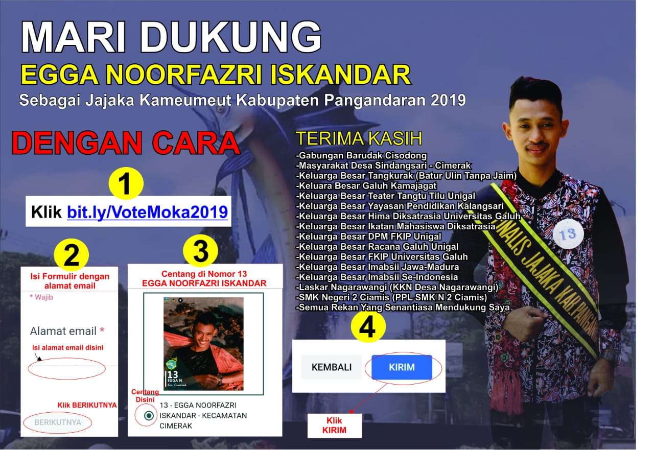 MARI DUKUNG EGGA NOORFAZRI ISKANDAR Sebagai Jajaka Kameumeut Kabupaten Pangandaran 2019