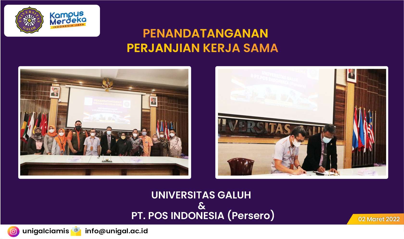 PENANDATANGANAN PERJANJIAN KERJA SAMA UNIVERSITAS GALUH & PT. POS INDONESIA (Persero)